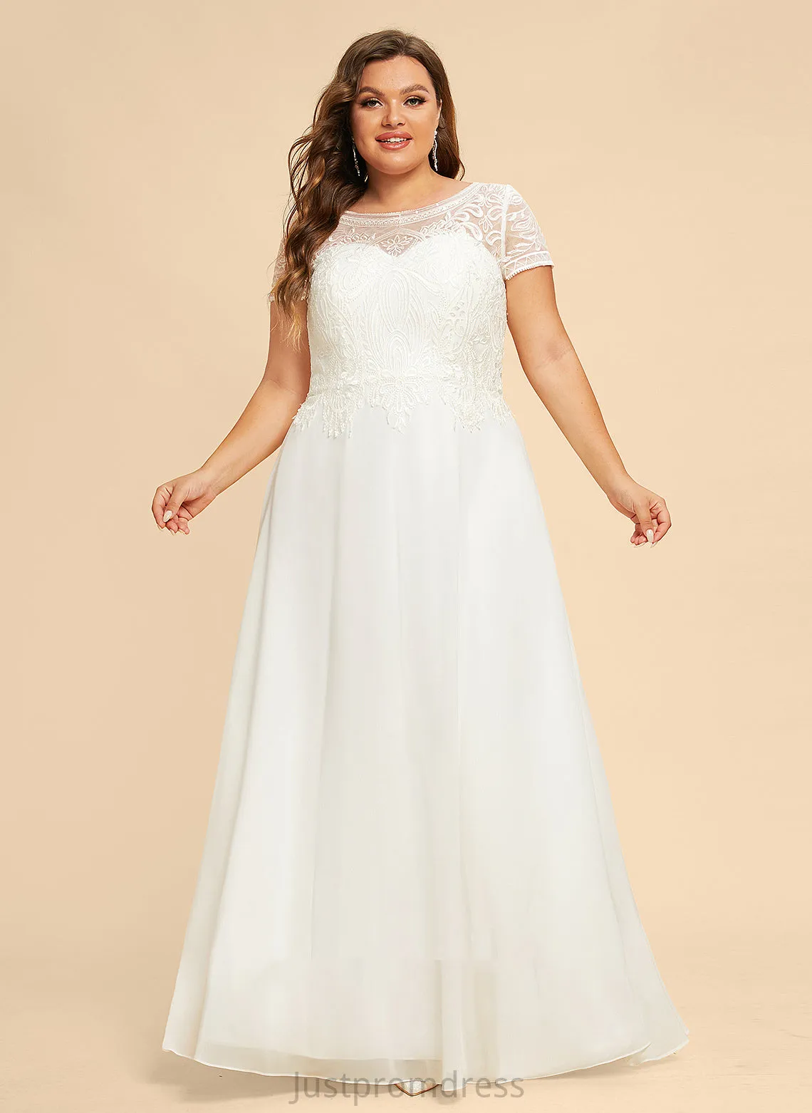 Lace Chiffon Wedding Caylee Floor-Length Wedding Dresses Scoop Dress With Sequins Neck