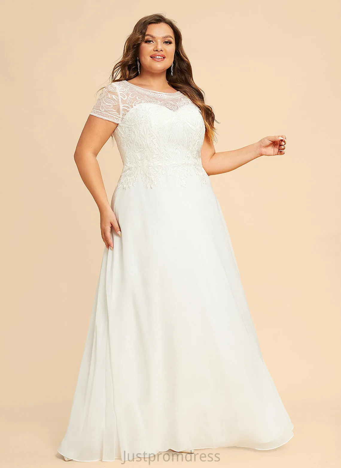 Lace Chiffon Wedding Caylee Floor-Length Wedding Dresses Scoop Dress With Sequins Neck