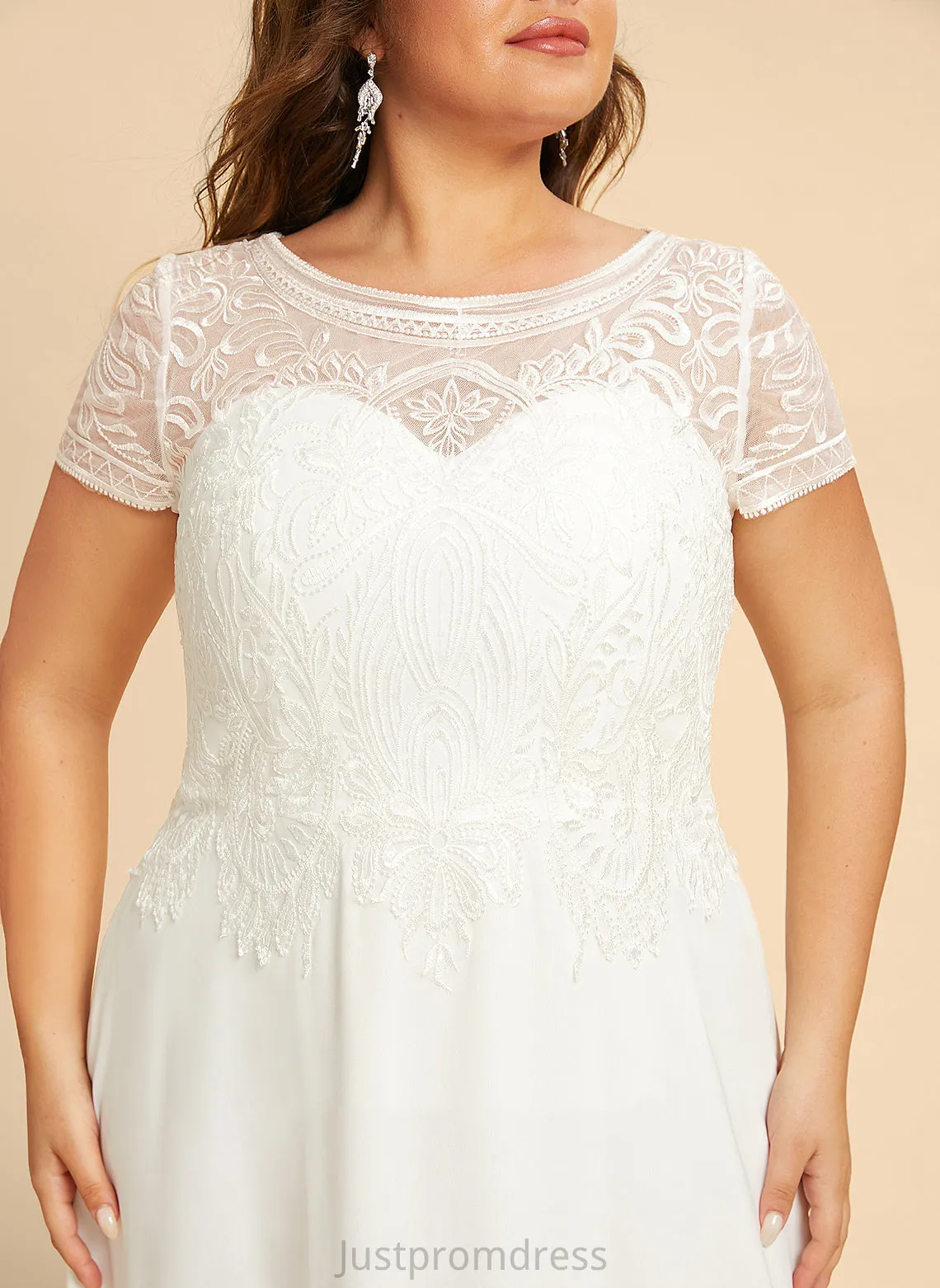 Lace Chiffon Wedding Caylee Floor-Length Wedding Dresses Scoop Dress With Sequins Neck