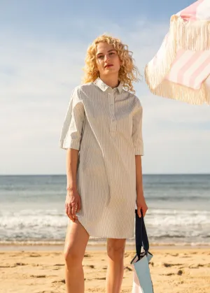 LEONIE - Pinstriped Shirt Dress in Organic Cotton (WHITE / LIGHT BLUE)