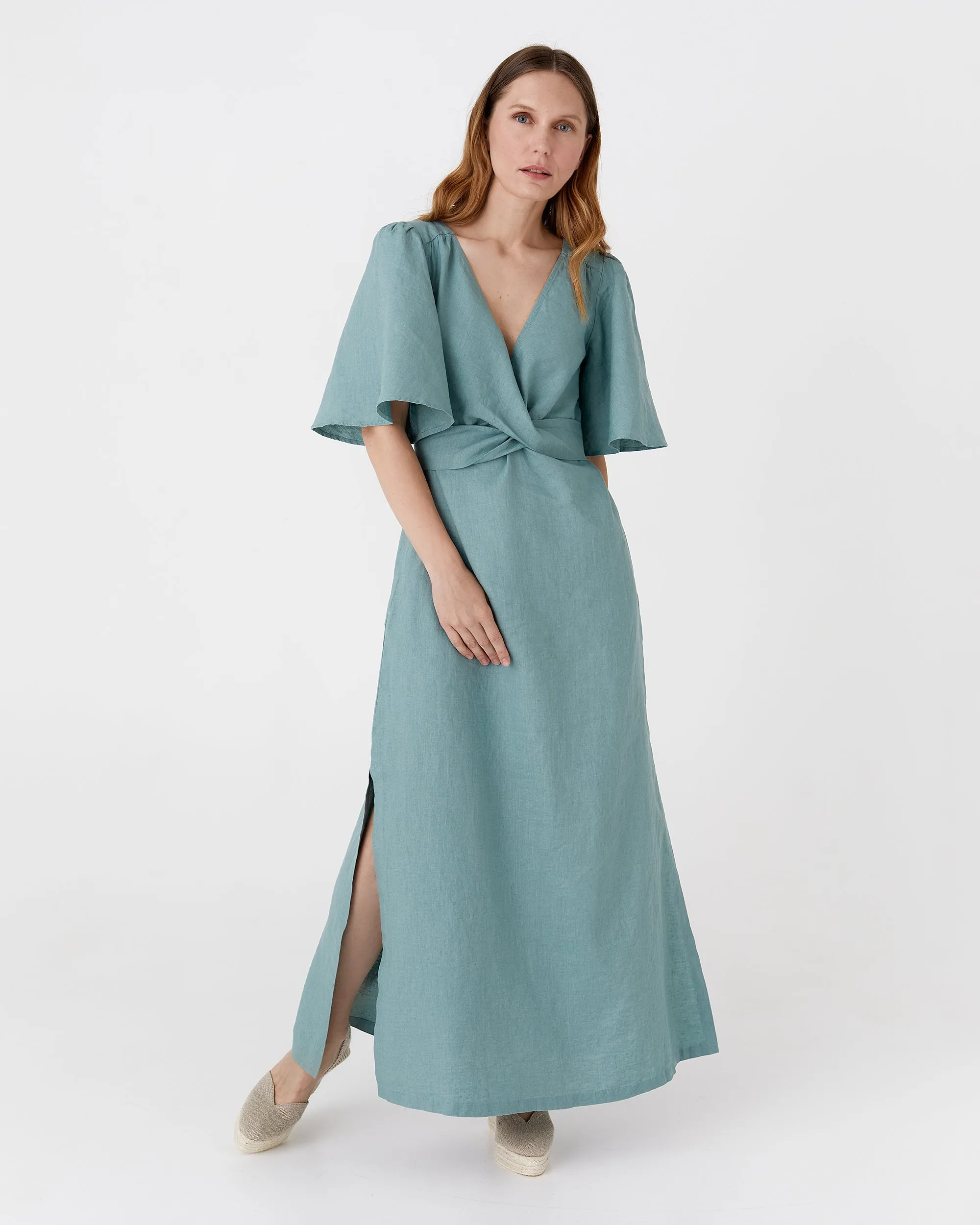 Maxi linen dress AGRA in Teal blue