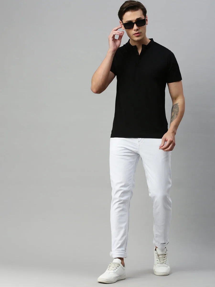 Men Black Smart Fit Mandarin Collar T-shirt MM1