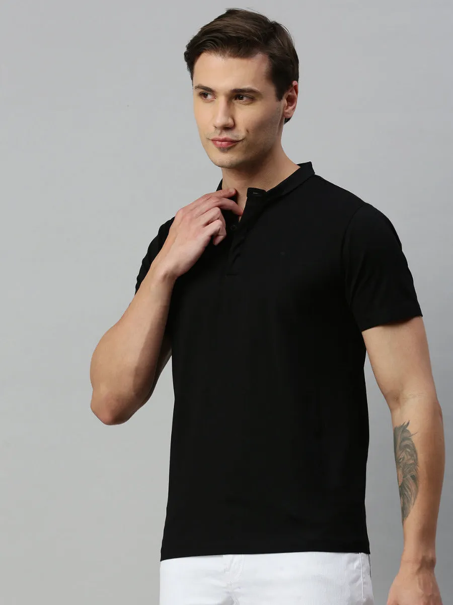 Men Black Smart Fit Mandarin Collar T-shirt MM1