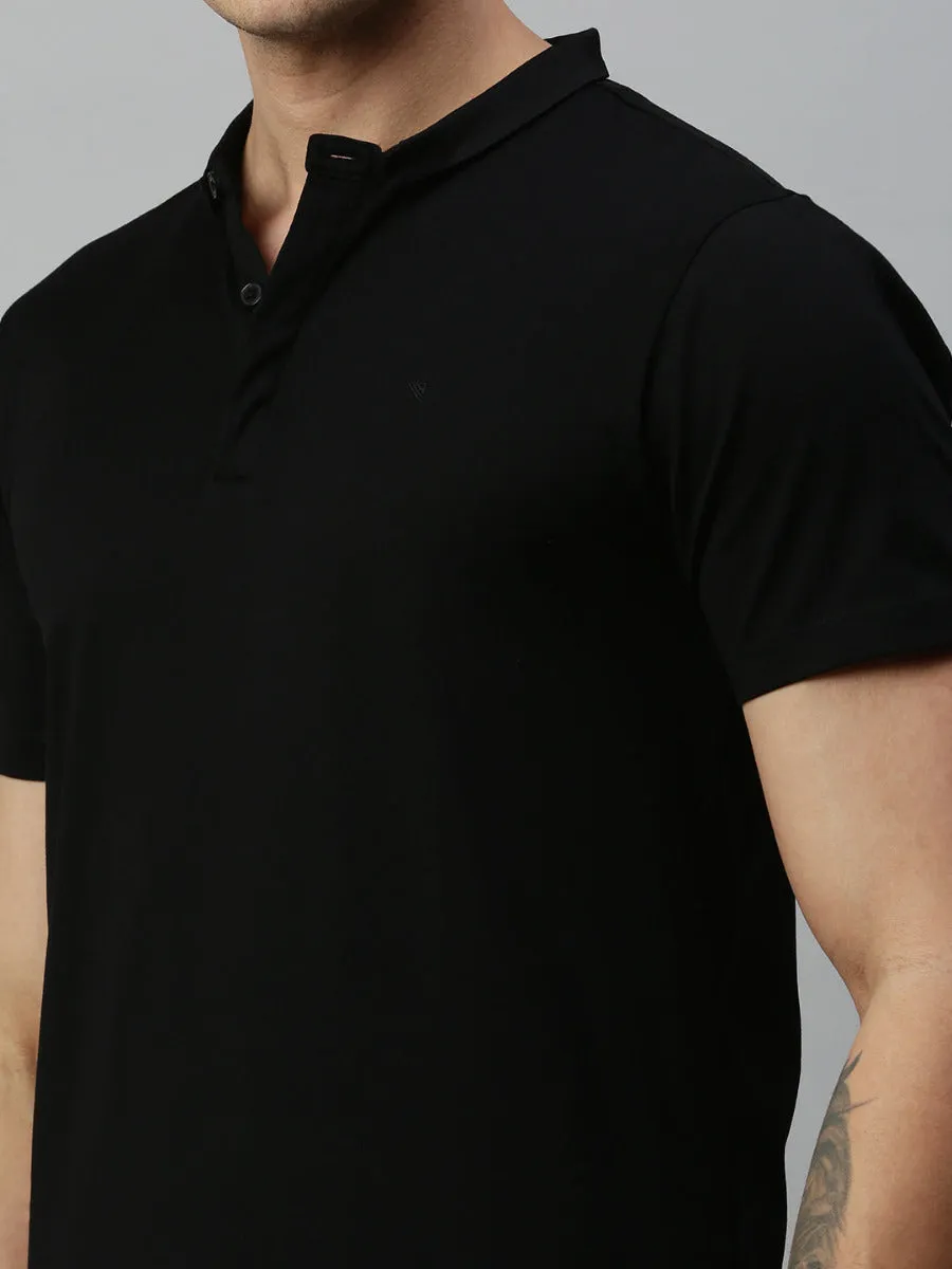 Men Black Smart Fit Mandarin Collar T-shirt MM1
