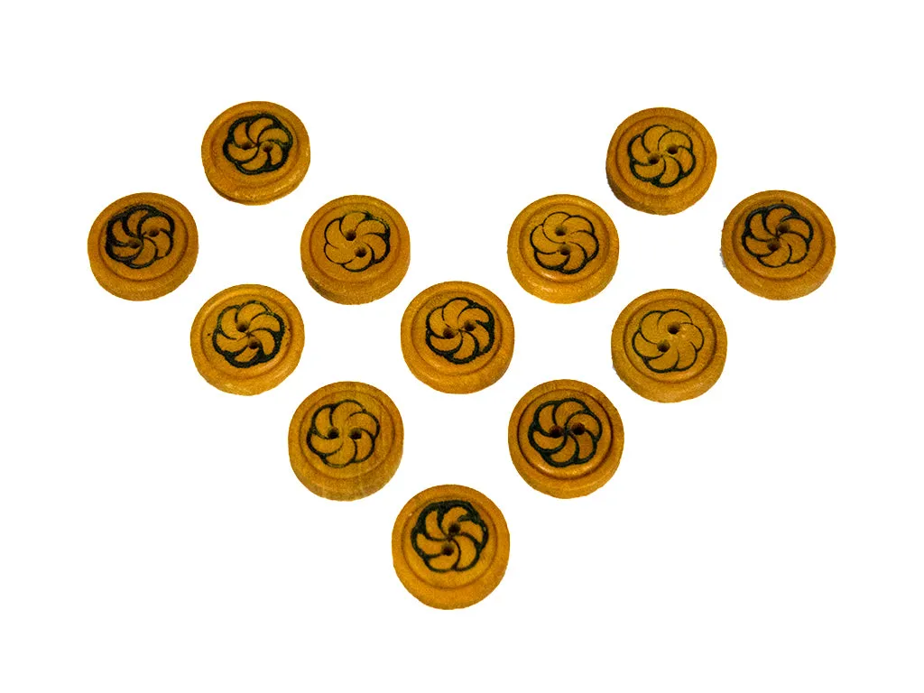Mustard Floral Printed 2 Hole Wooden Buttons - 32L