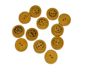 Mustard Floral Printed 2 Hole Wooden Buttons - 32L