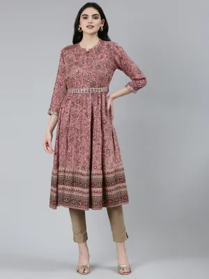 Neeru's Pink Straight Casual Floral Dresses