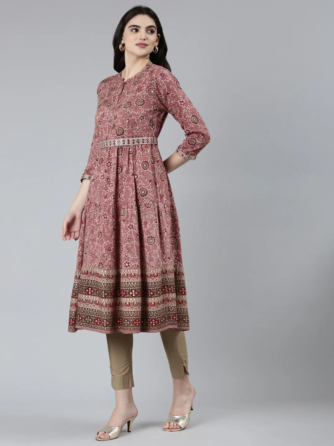 Neeru's Pink Straight Casual Floral Dresses