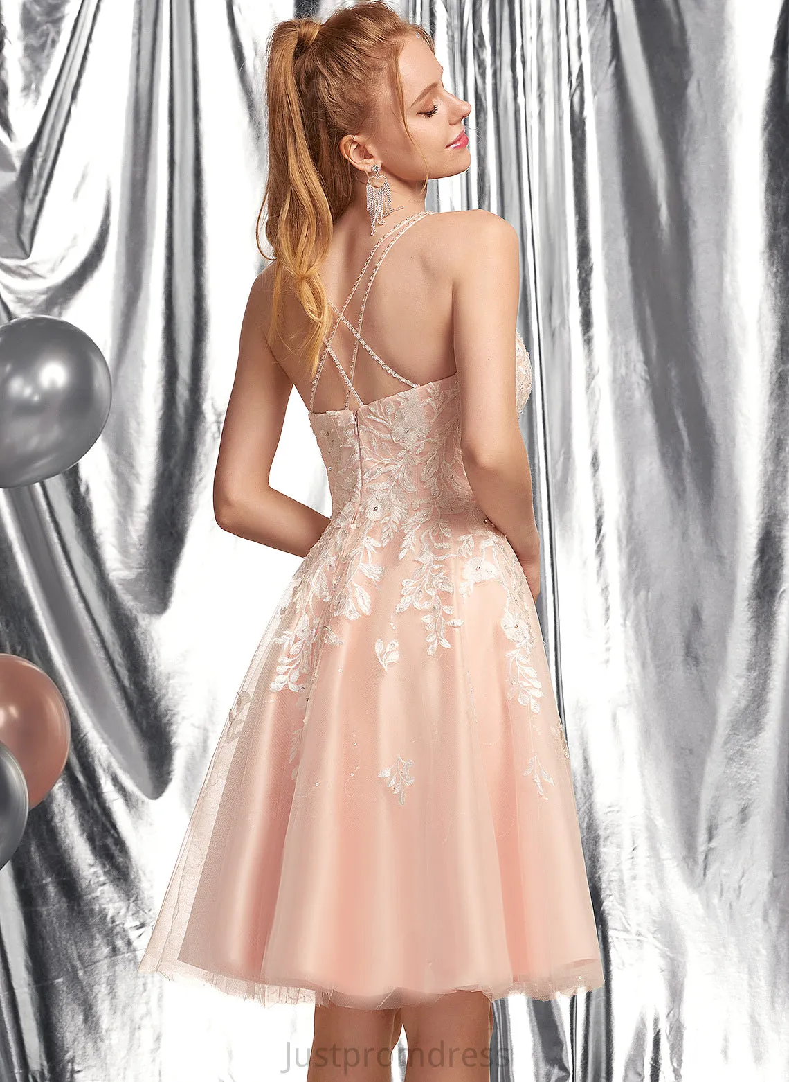 Nicole Prom Dresses Square Beading With Knee-Length Tulle A-Line