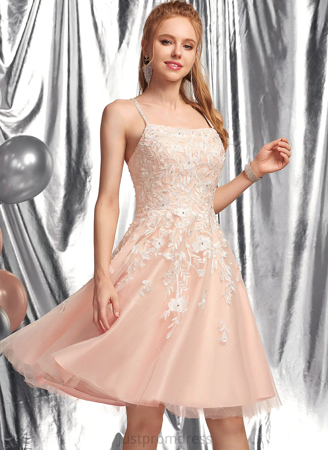 Nicole Prom Dresses Square Beading With Knee-Length Tulle A-Line