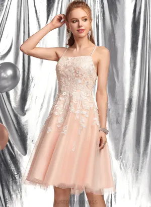 Nicole Prom Dresses Square Beading With Knee-Length Tulle A-Line