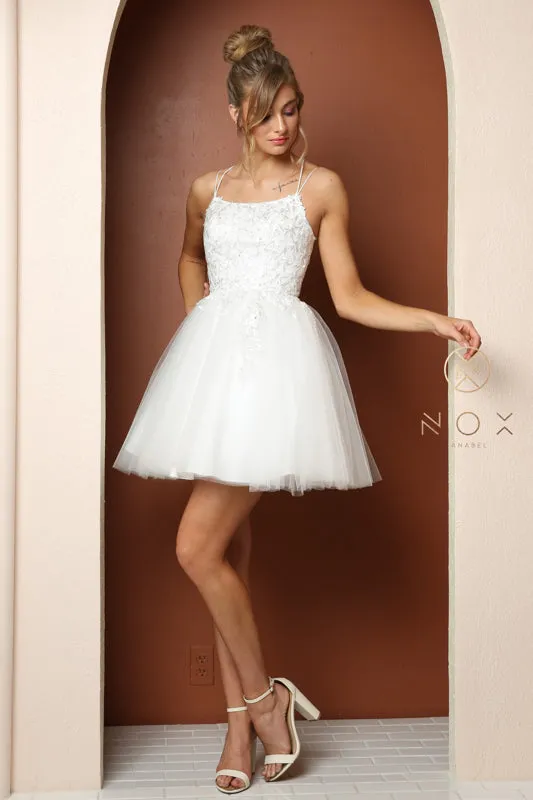 NOX ANABEL T718 Lace Up Back Scoop Neck Short Dress