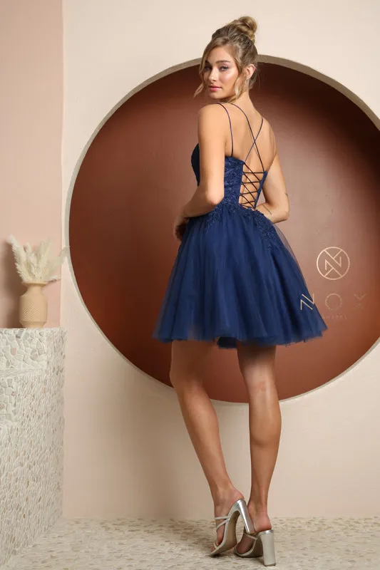 NOX ANABEL T718 Lace Up Back Scoop Neck Short Dress