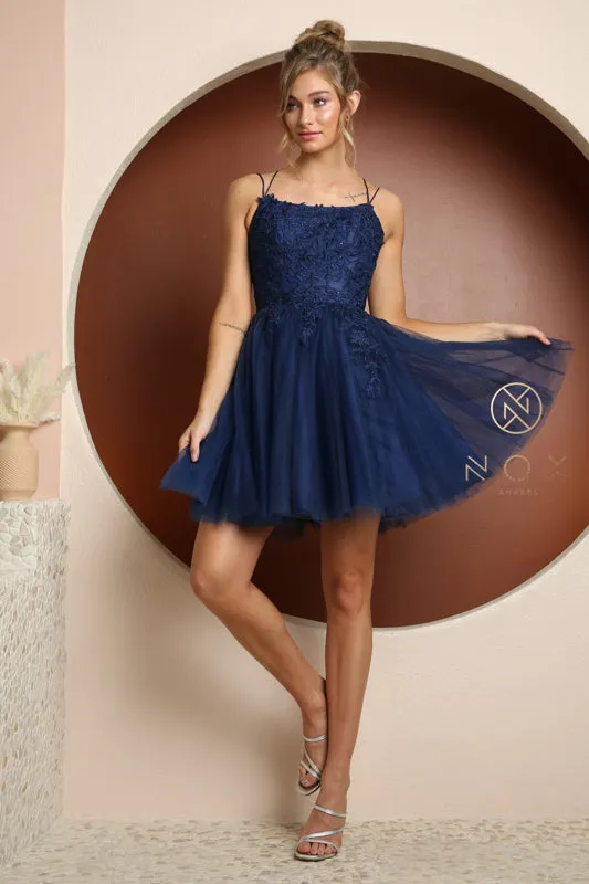 NOX ANABEL T718 Lace Up Back Scoop Neck Short Dress