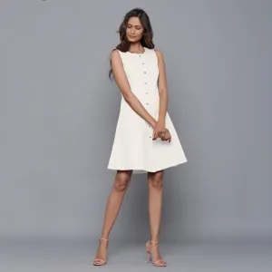Off-White Warm Cotton Flannel Button-Down Short Dress