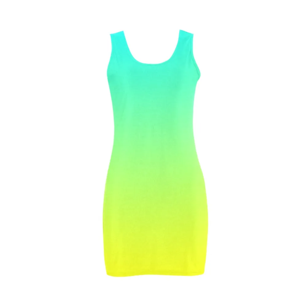 Ombre Aqua Yellow Sleeveless Tank Dress up to 3 XL (FWS)