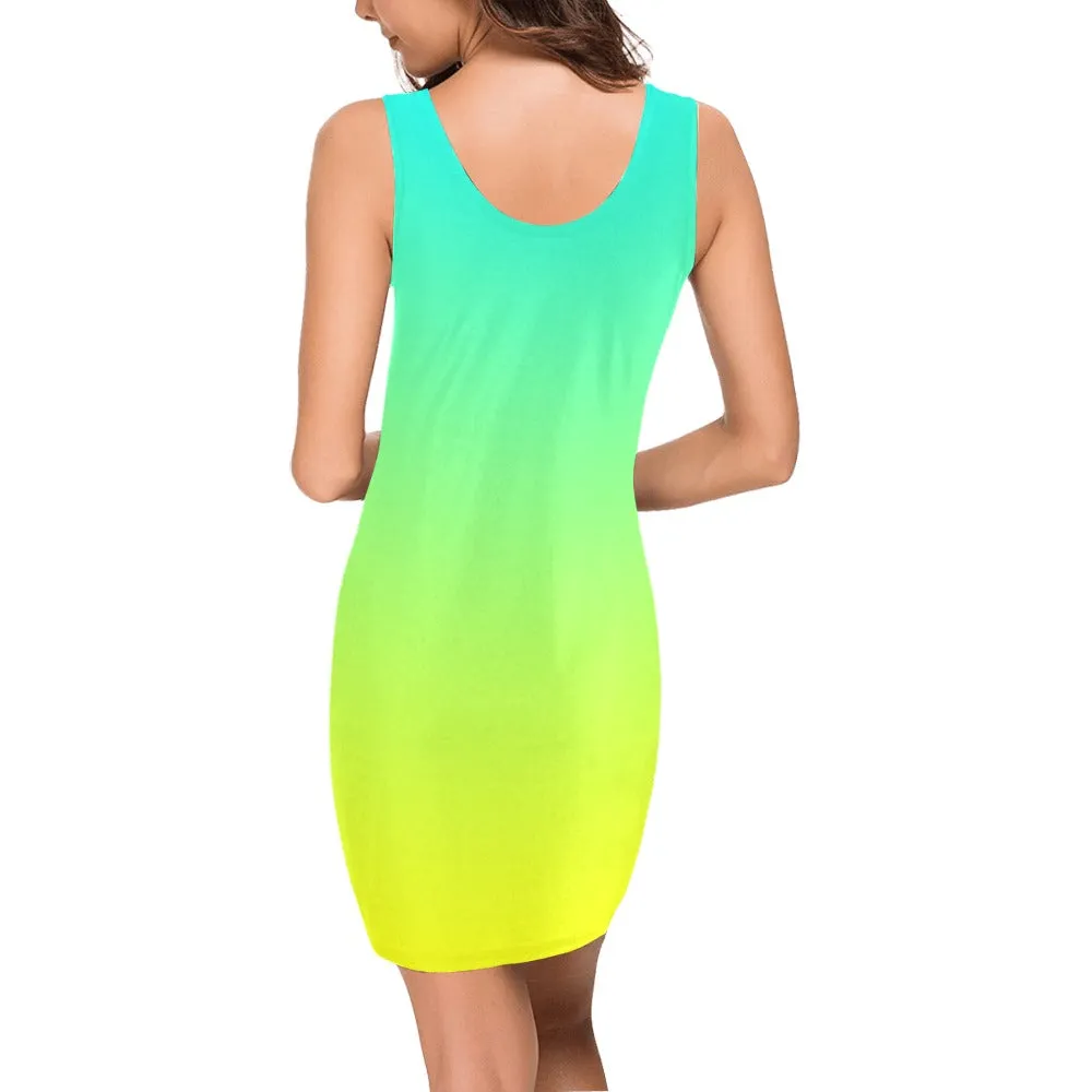 Ombre Aqua Yellow Sleeveless Tank Dress up to 3 XL (FWS)
