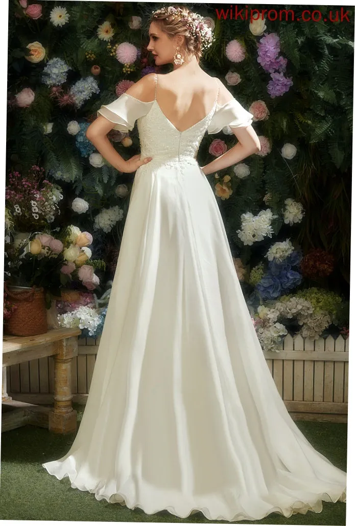 Organza Dress With Shoulder Wedding Dresses Sequins Train Teagan A-Line Ruffle Court Cold Wedding Beading
