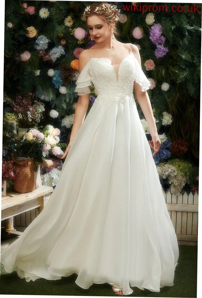 Organza Dress With Shoulder Wedding Dresses Sequins Train Teagan A-Line Ruffle Court Cold Wedding Beading