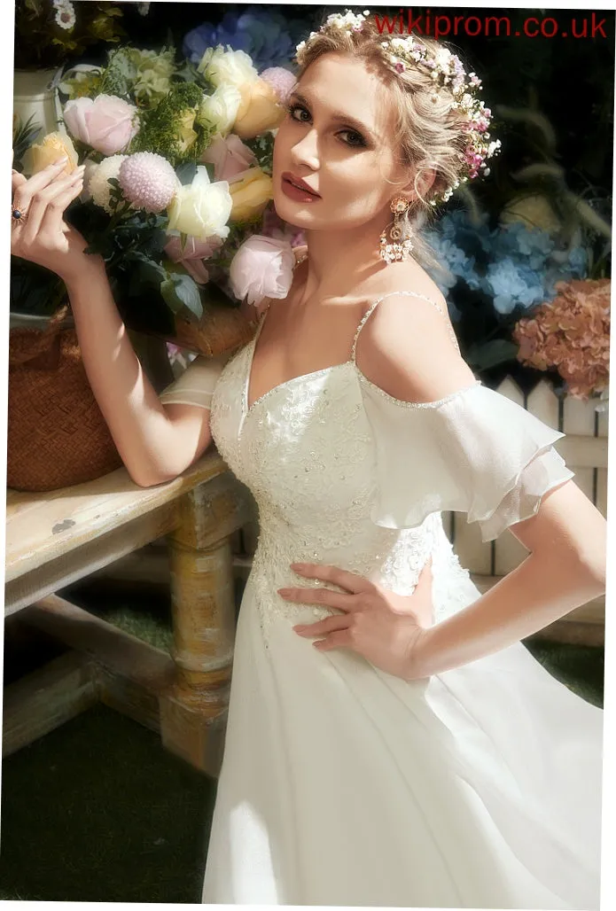 Organza Dress With Shoulder Wedding Dresses Sequins Train Teagan A-Line Ruffle Court Cold Wedding Beading
