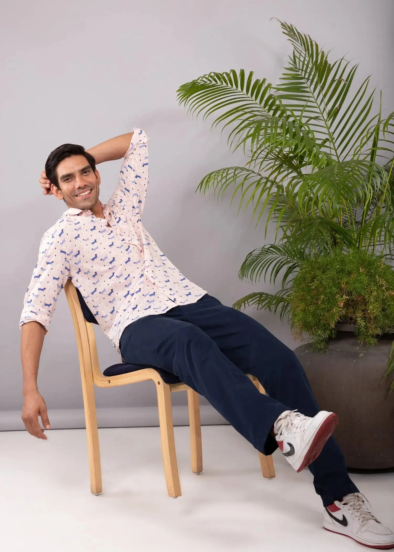 Pale Pink Regular Cotton Full Sleeves Shirt