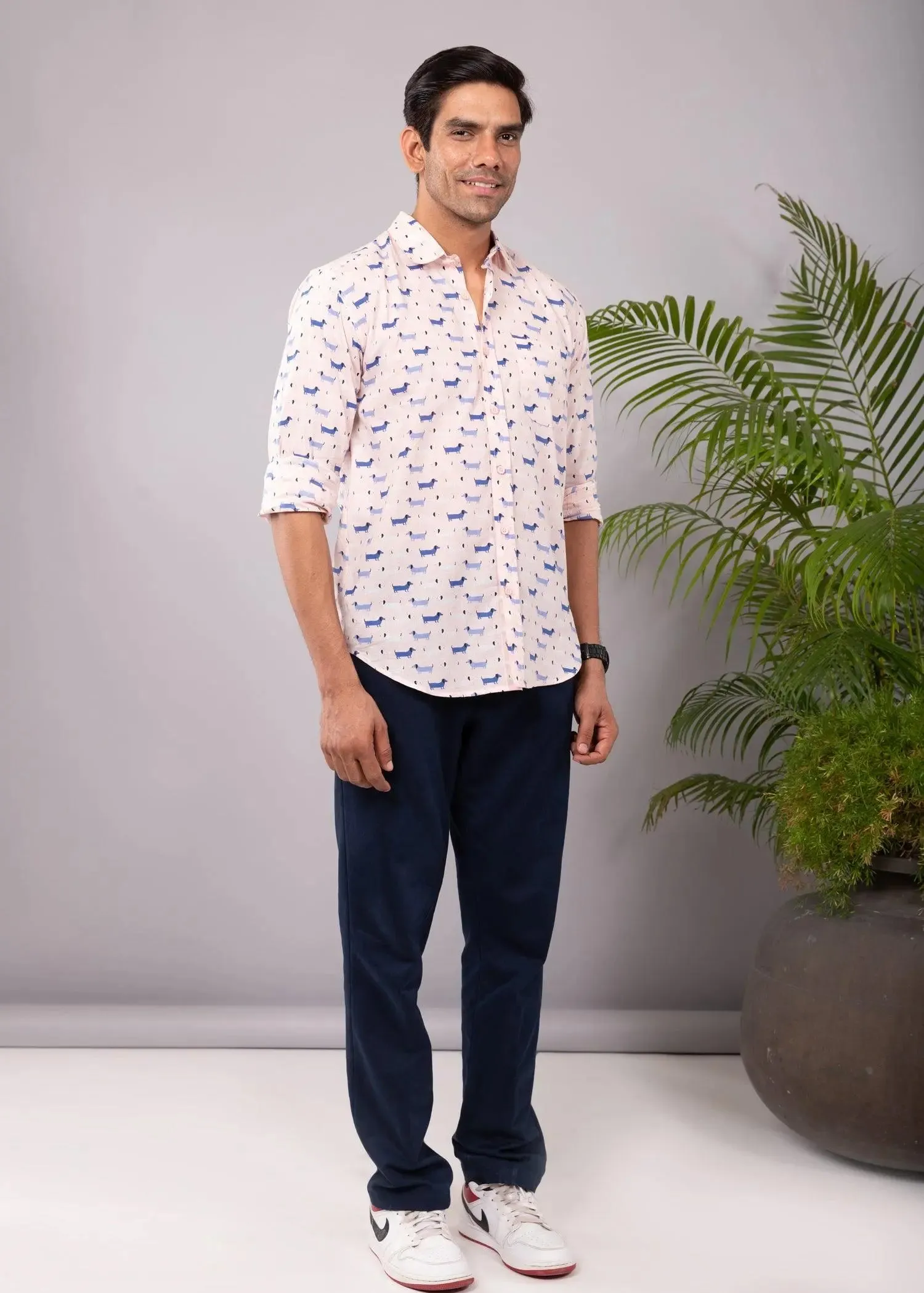 Pale Pink Regular Cotton Full Sleeves Shirt