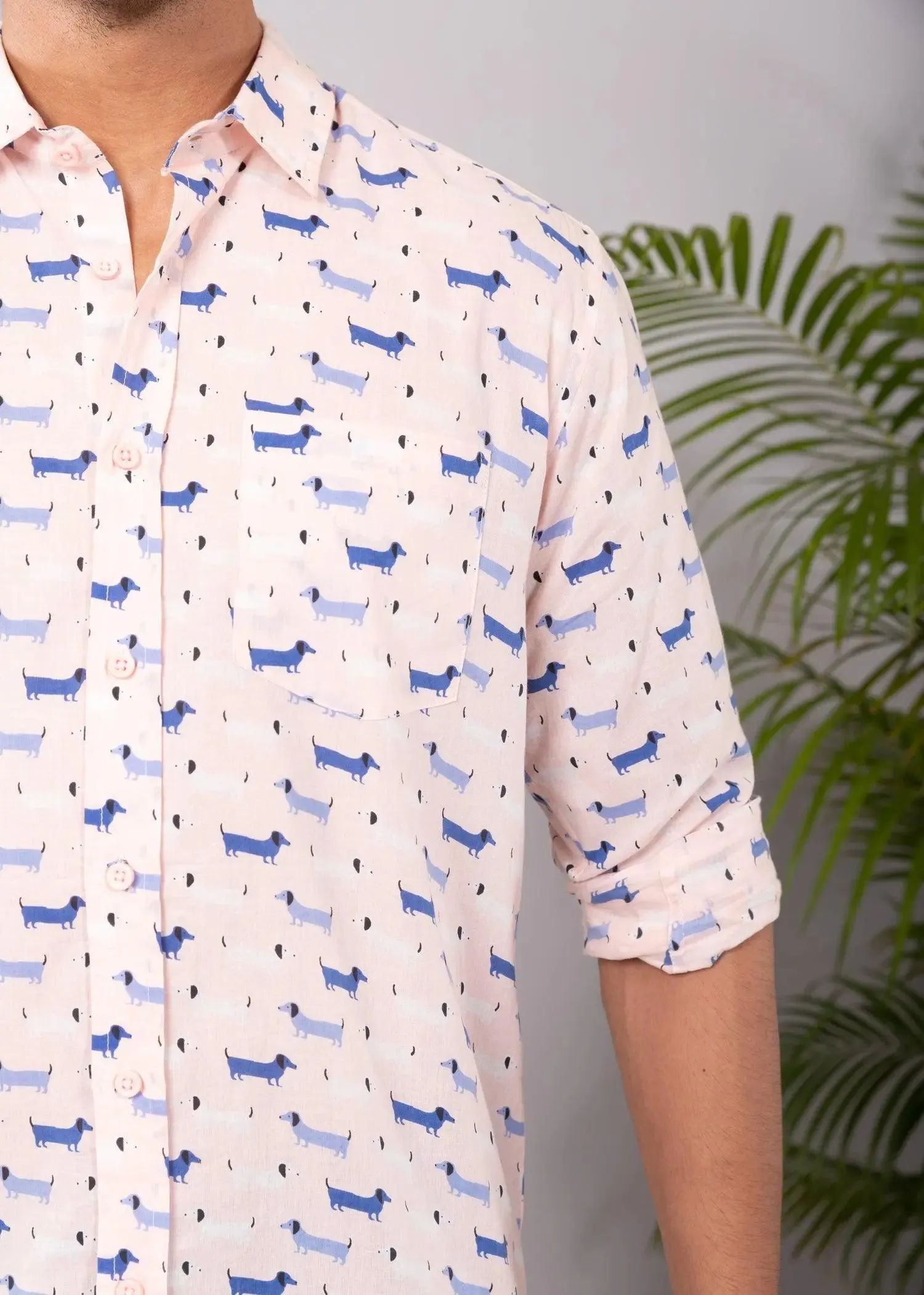 Pale Pink Regular Cotton Full Sleeves Shirt