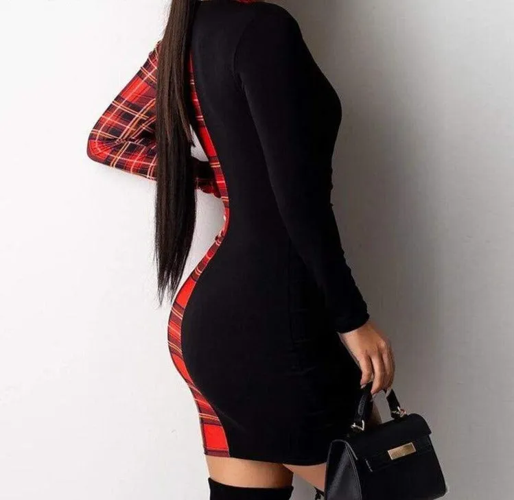 Plaid Drawstring Bodycon Dress