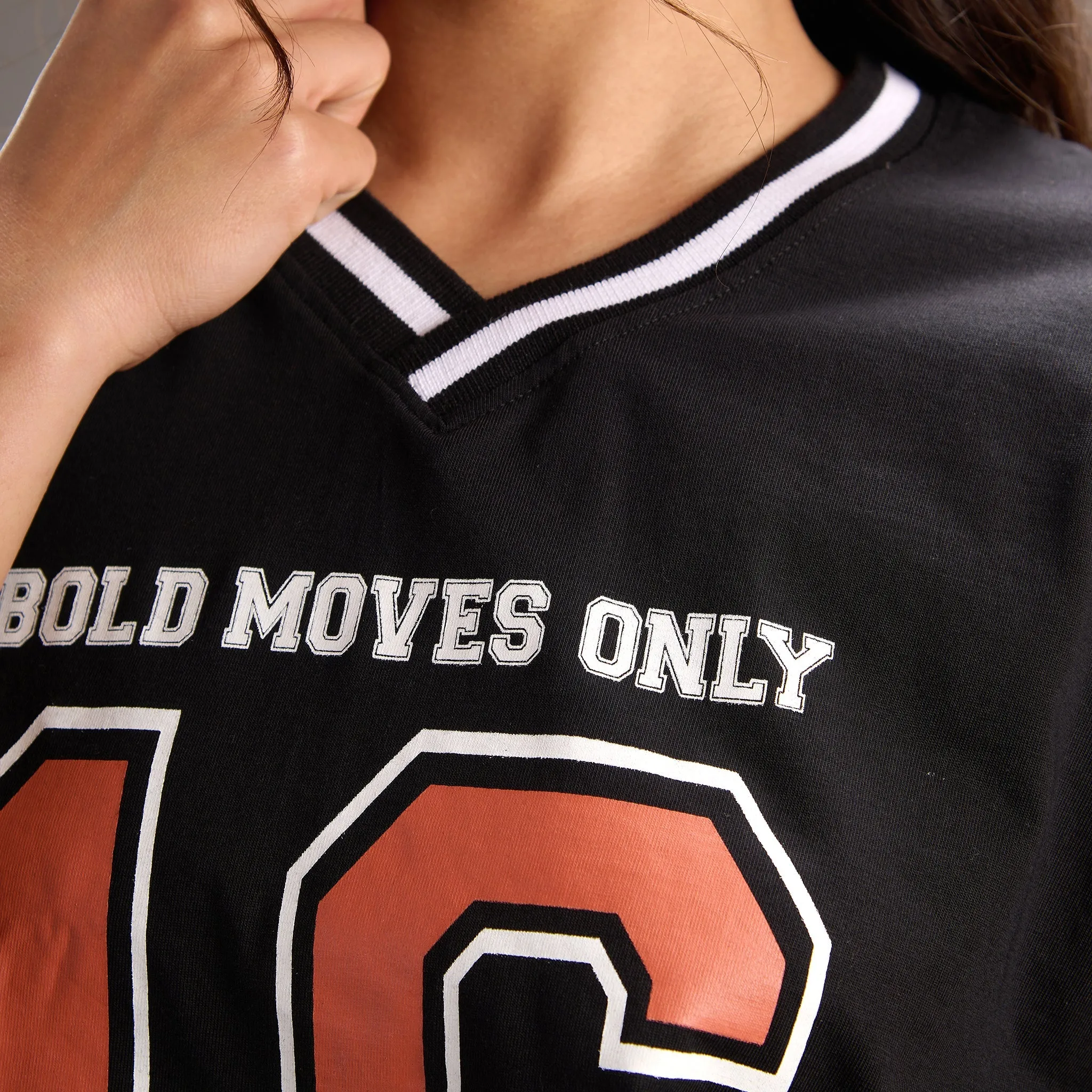 "No- 16" Oversize Varsity Black T-shirt for women