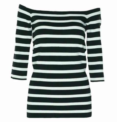Rachel Roy Women's Striped Off The Shoulder Top Black White Size XS