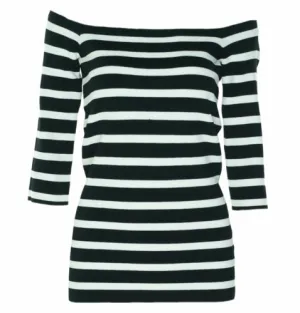 Rachel Roy Women's Striped Off The Shoulder Top Black White Size XS