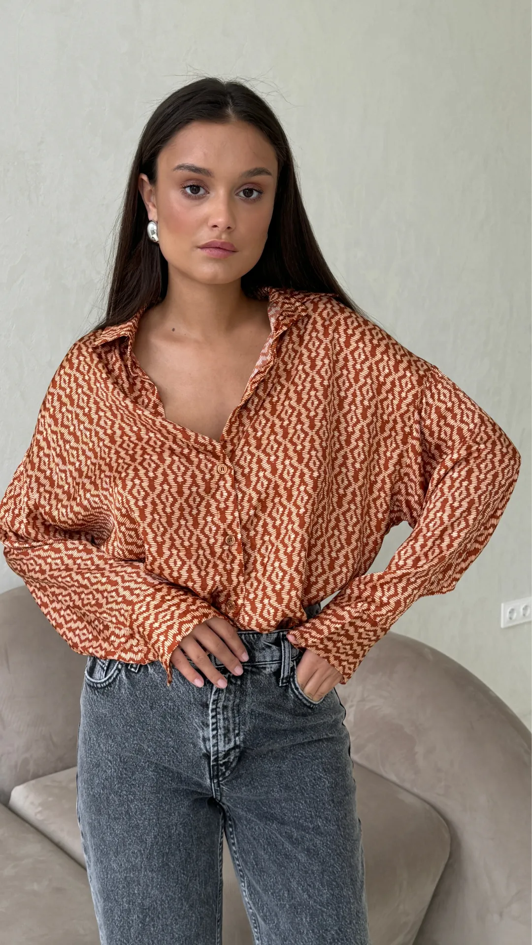 RHEA SILK SHIRT - TERRACOTTA PRINT