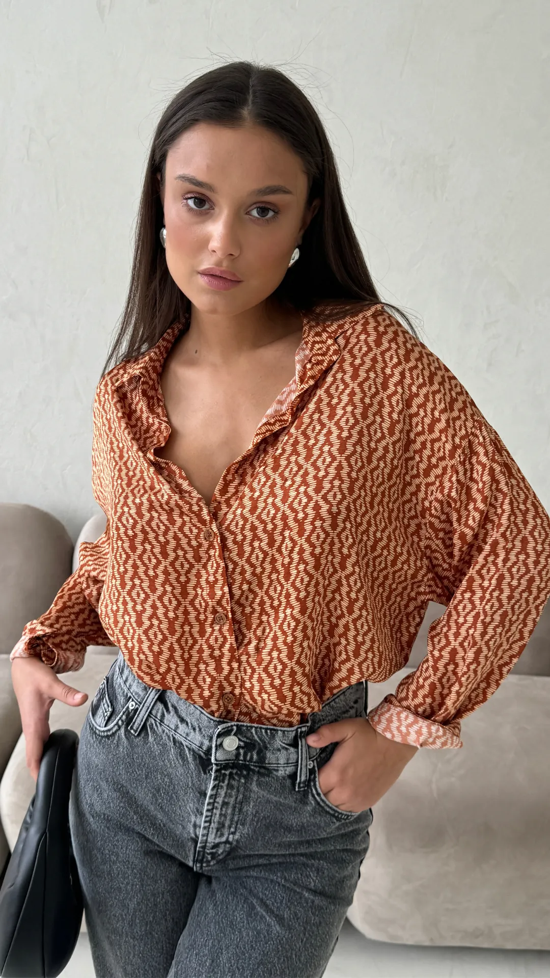 RHEA SILK SHIRT - TERRACOTTA PRINT