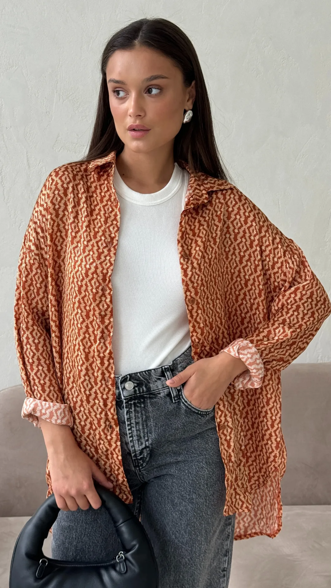RHEA SILK SHIRT - TERRACOTTA PRINT