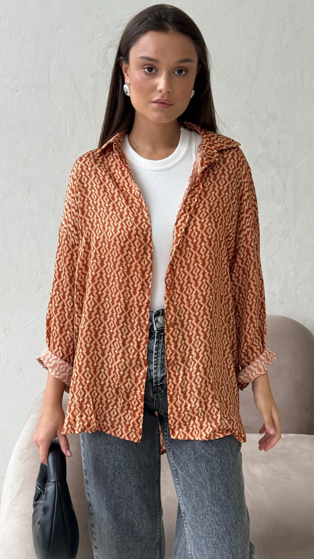 RHEA SILK SHIRT - TERRACOTTA PRINT