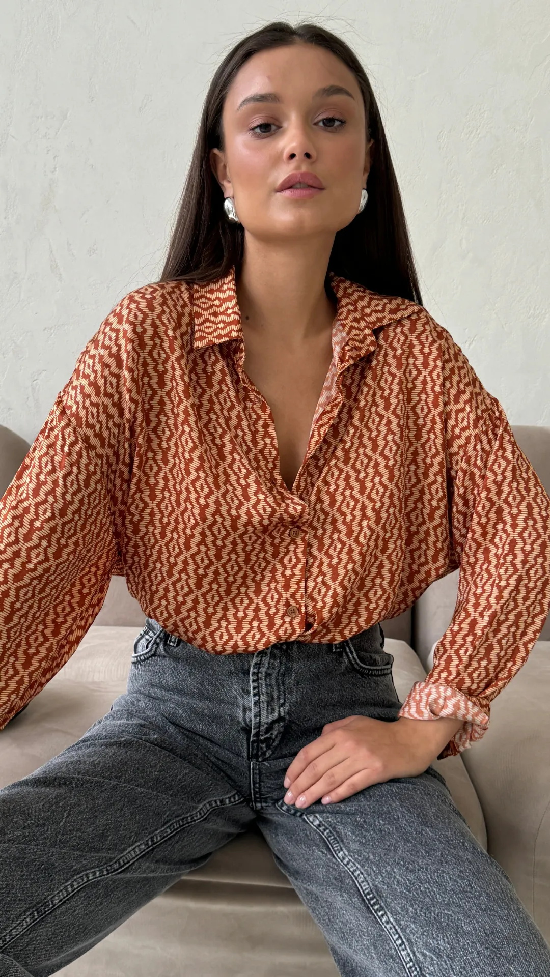 RHEA SILK SHIRT - TERRACOTTA PRINT