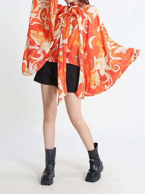Ribbed Batwing Sleeves Long Sleeves Statement Collar Blouses&shirts Tops
