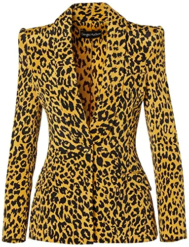 Sergio Hudson, Single Breast Shawl Collar Blazer, 2, Leopard