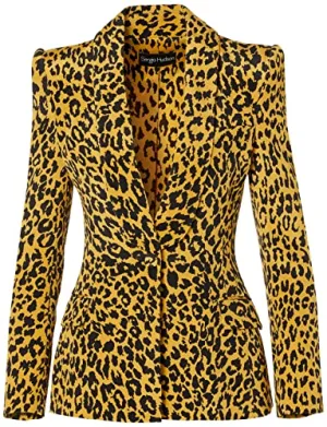 Sergio Hudson, Single Breast Shawl Collar Blazer, 2, Leopard