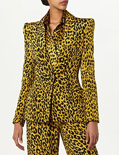 Sergio Hudson, Single Breast Shawl Collar Blazer, 2, Leopard