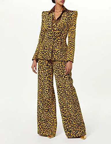 Sergio Hudson, Single Breast Shawl Collar Blazer, 2, Leopard