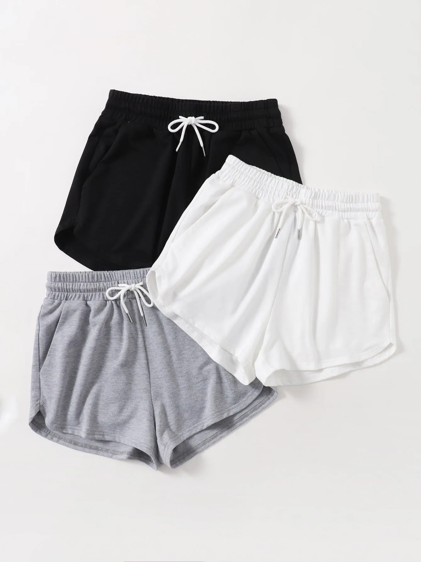 Sporty Drawstring Natural Women Shorts