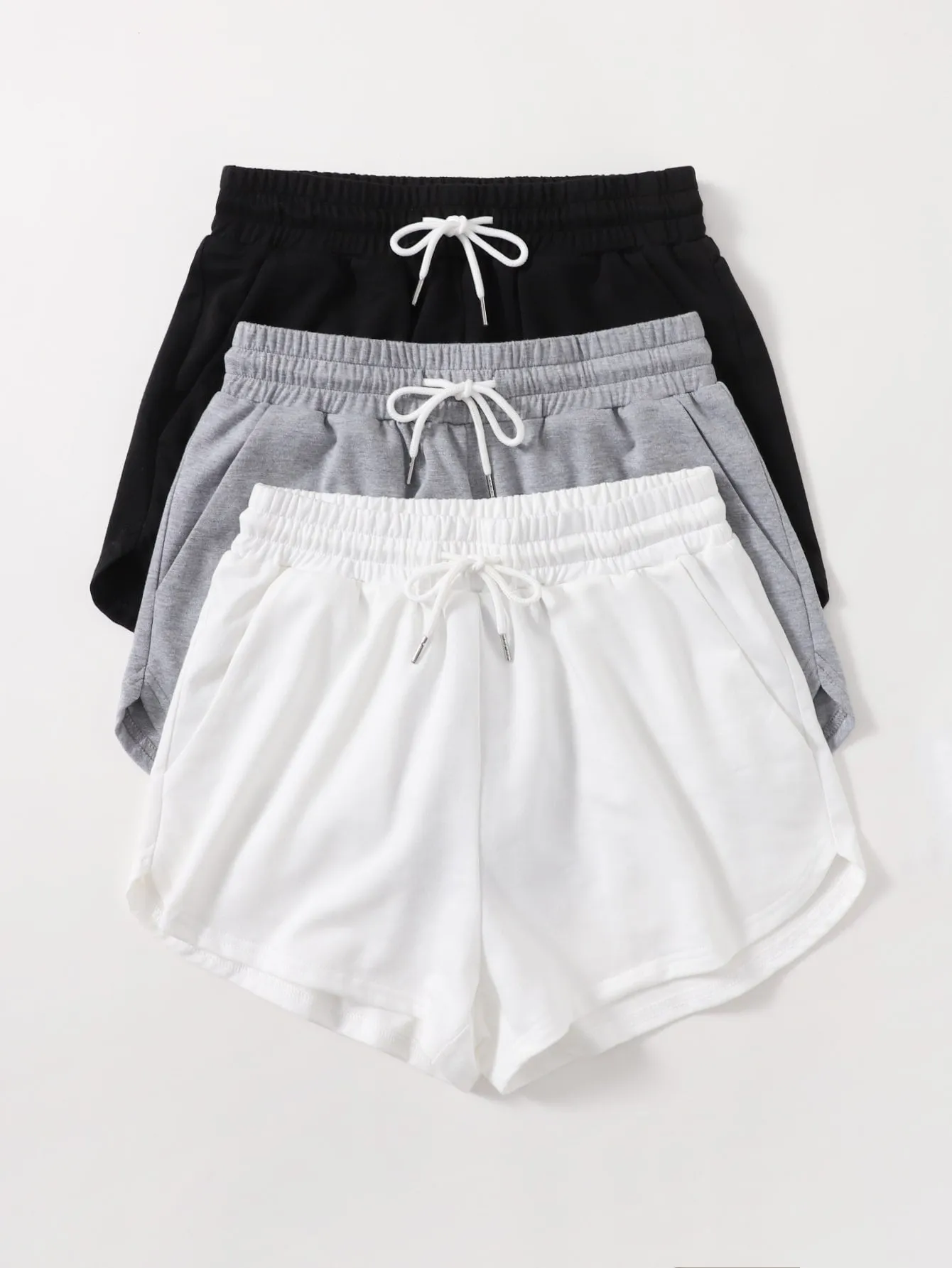 Sporty Drawstring Natural Women Shorts