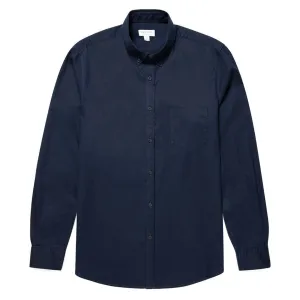 Sunspel Brushed Cotton Button Down Shirt Navy