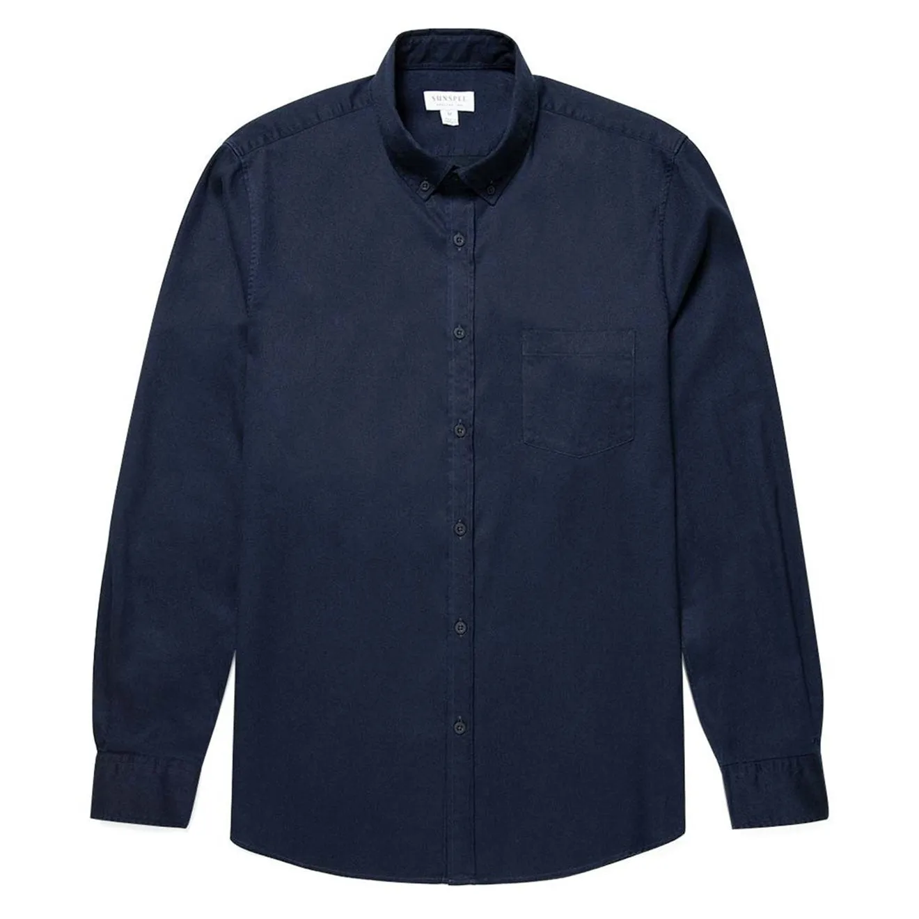 Sunspel Brushed Cotton Button Down Shirt Navy