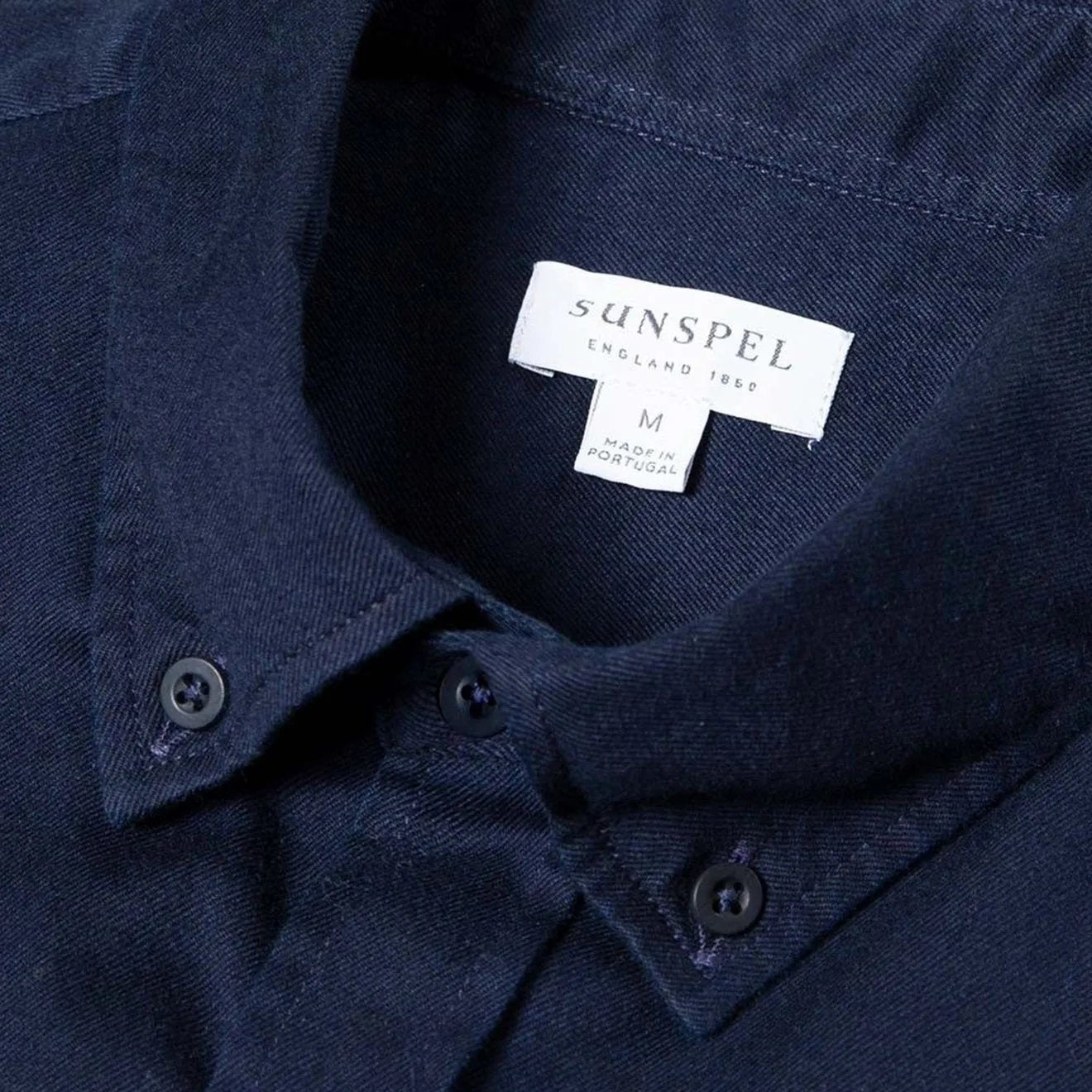 Sunspel Brushed Cotton Button Down Shirt Navy