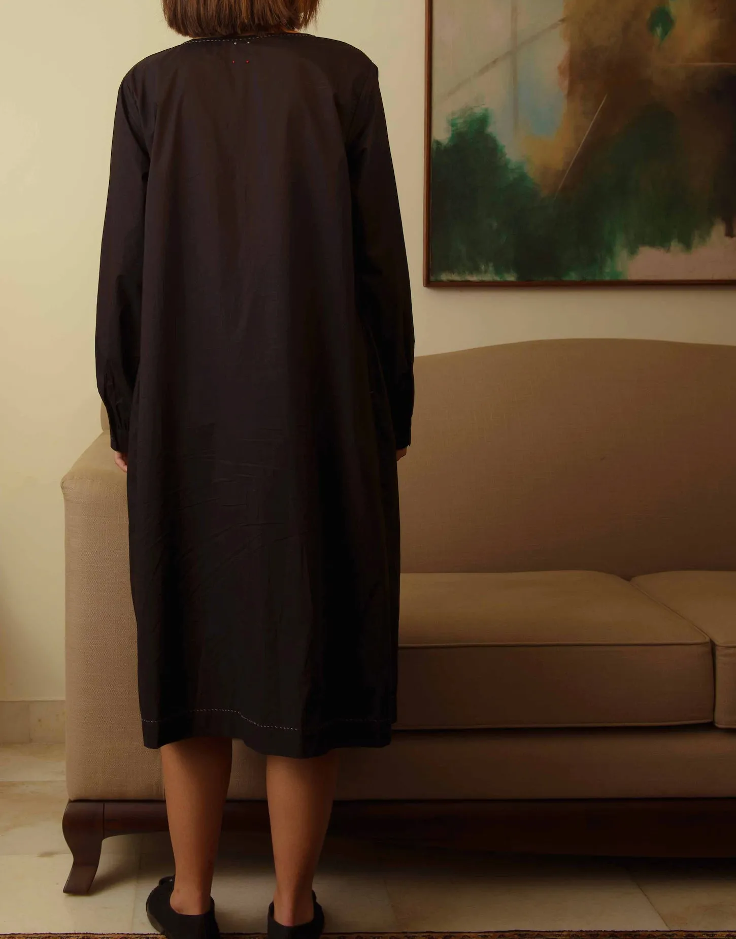 TANISI COTTON DRESS - Embroidered Black
