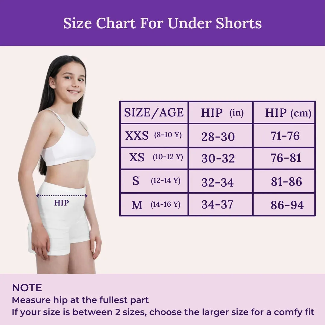Teen Shorties | Thigh Length | High Waist | Full Coverage | Chafe Free | 4 Pack