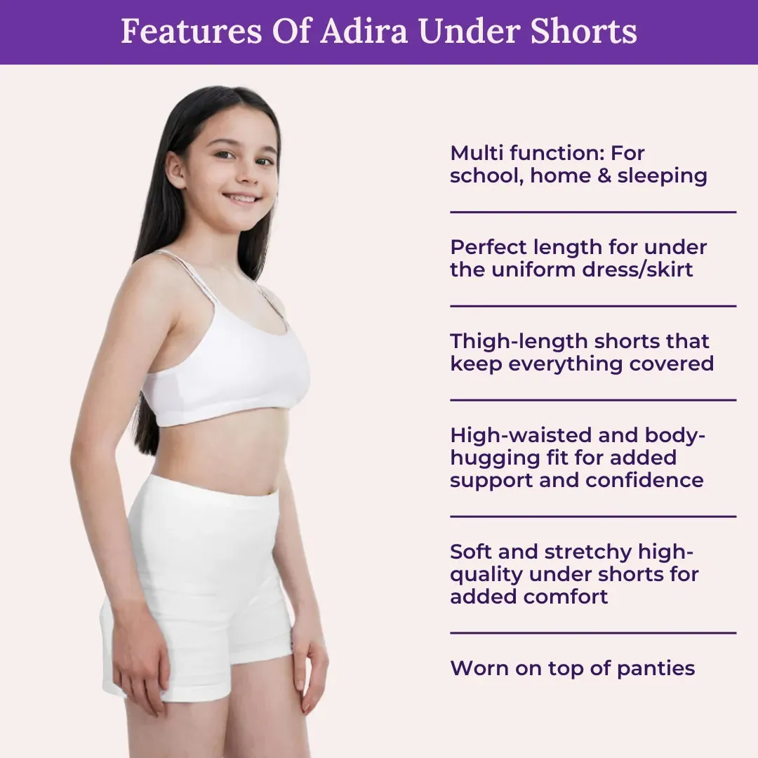 Teen Shorties | Thigh Length | High Waist | Full Coverage | Chafe Free | 4 Pack