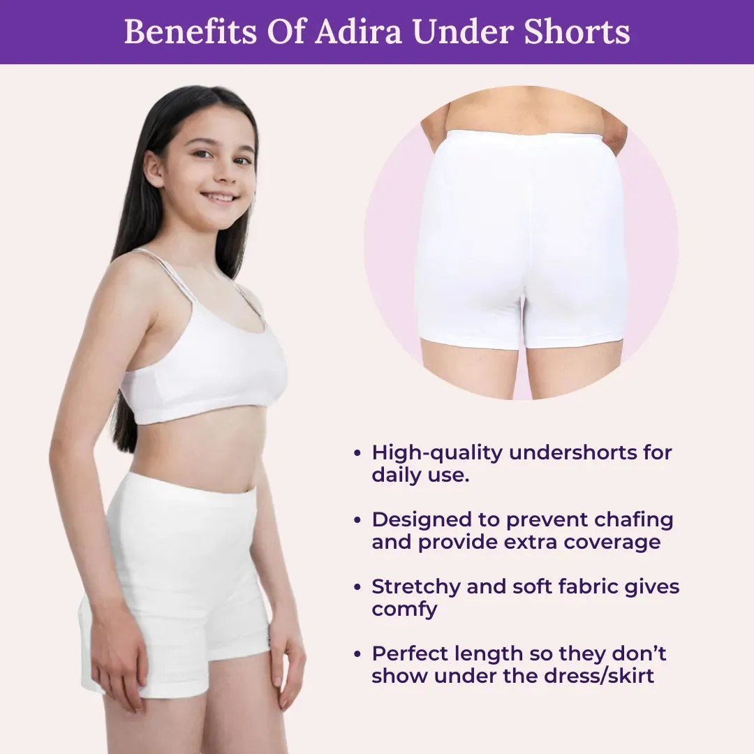 Teen Shorties | Thigh Length | High Waist | Full Coverage | Chafe Free | 4 Pack